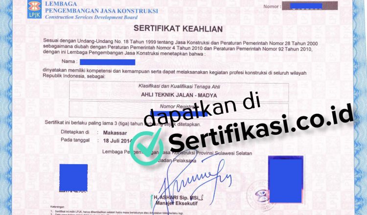 Sertifikat Keahlian 2019 LPJK.info